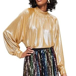 NWOT Romwe Women's Raglan Metallic Flounce Blouse